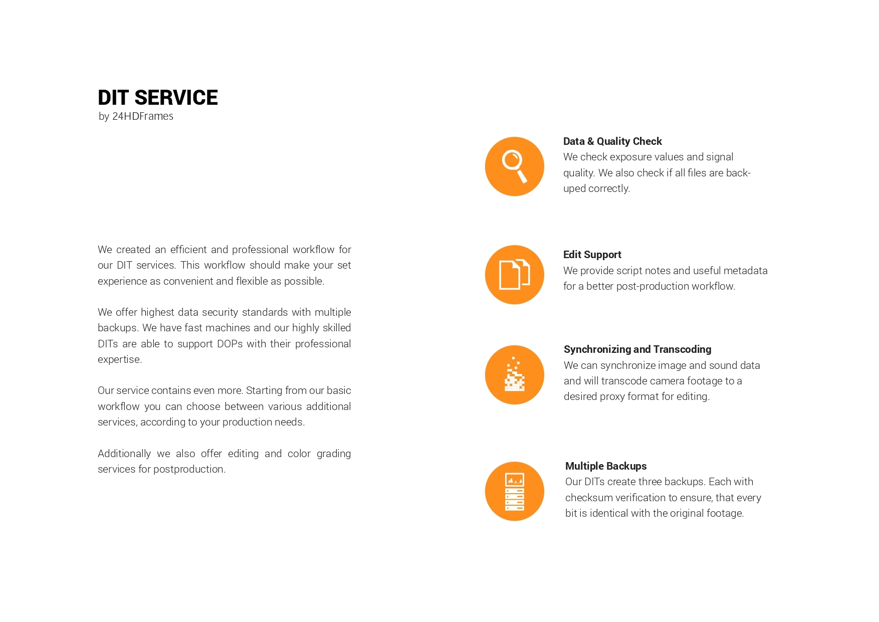 DIT Service - Basic service overview with data quality check, edit support, synchronizing and multiple backups